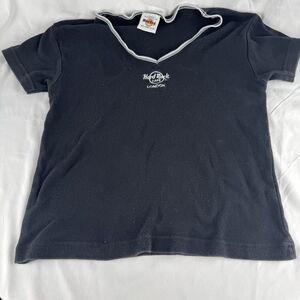 Hard Rock Cafe London Womens Top Size Large L Black Short Sleeve 100% Cotton